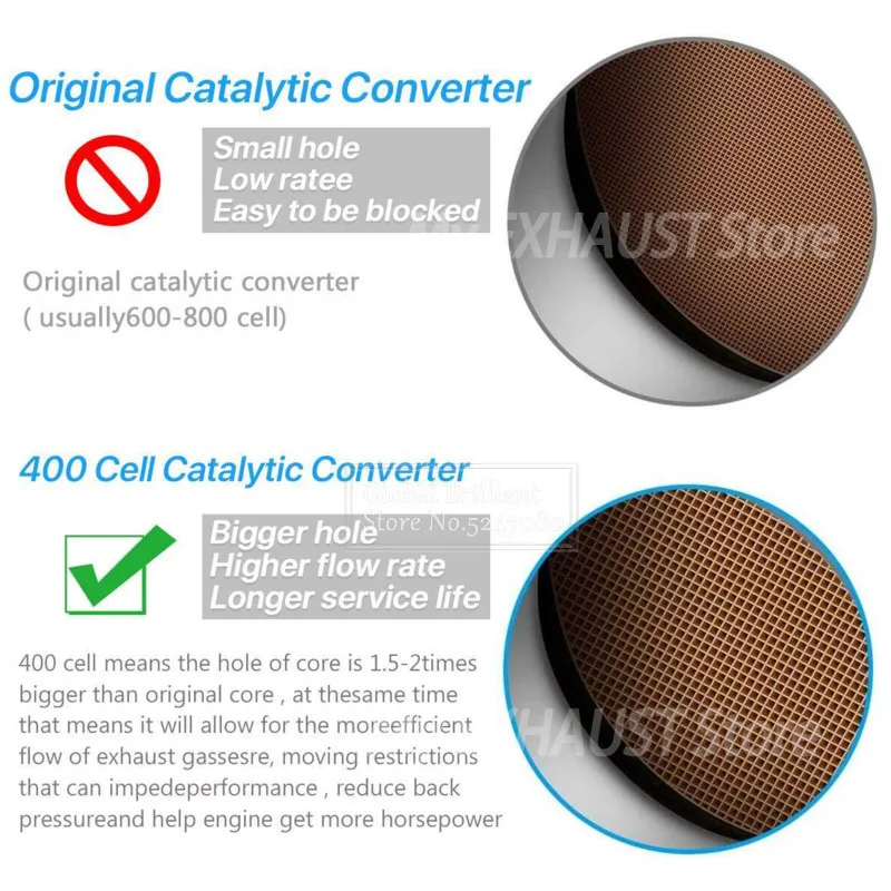 2 Inch Catalyst Converter Round Stainless Steel Universal Catalytic Converter 400 Cells High Flow Muffler Engine Accessories