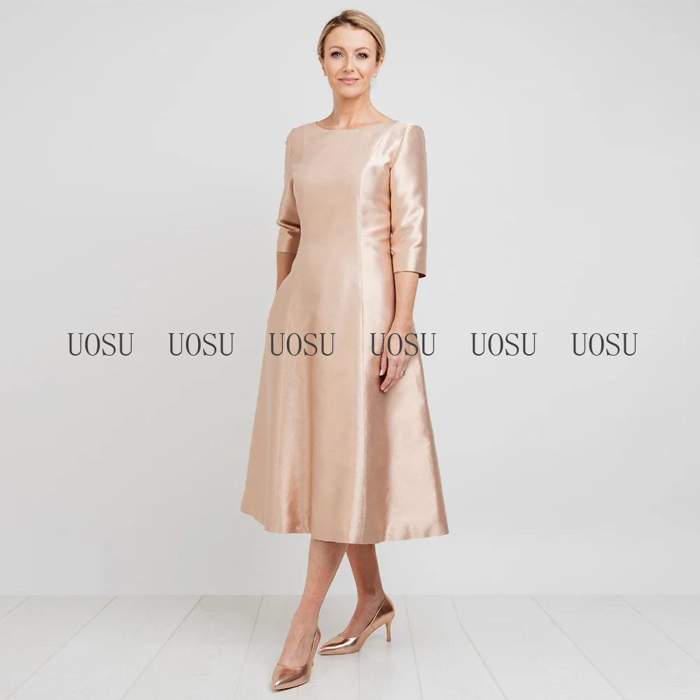 Vestidos de Madre de la novia para bodas, vestido de invitados de boda de línea A, longitud de té, mangas 2024, 3/4