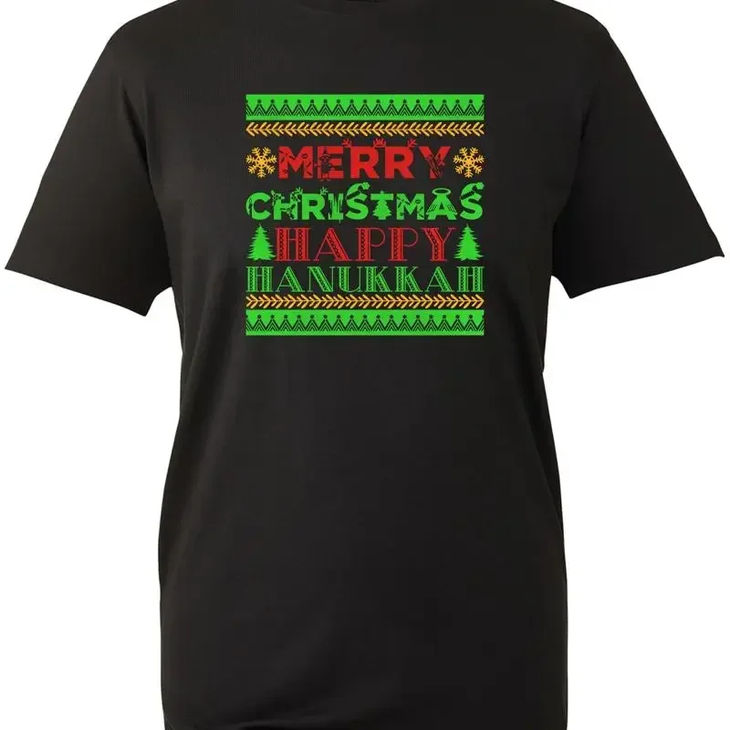Happy Hanukkah T Shirt Christmas Candles Xmas Jingle Bells Winter Festival