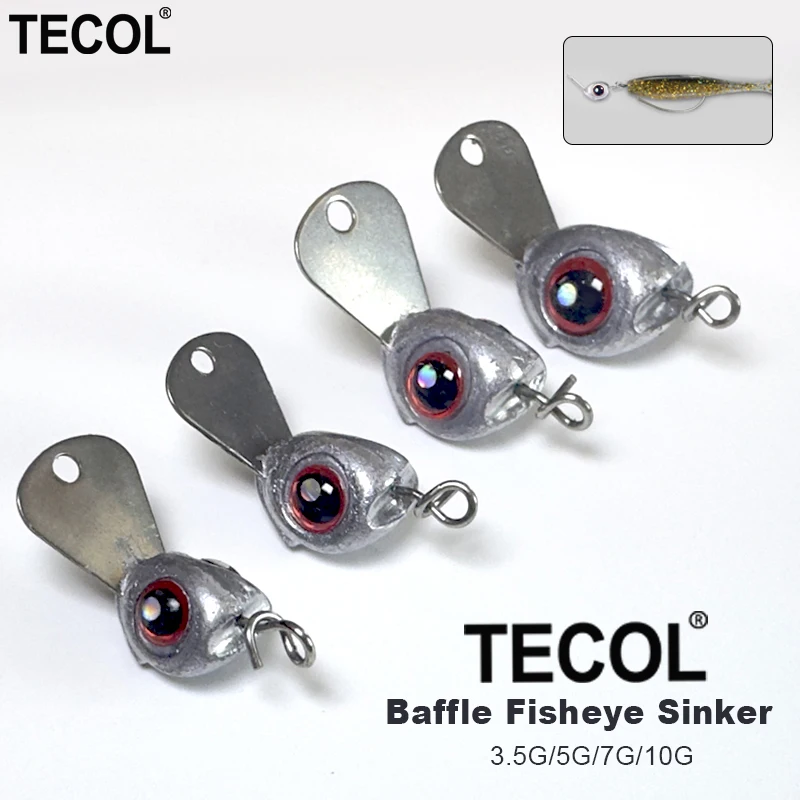 TECOL 5er/10er-Set 3,5g 5g 7g 10g Jigkopf Fisheye Weedless Sinker mit Zungenplatte Schnellwechsel-Kurbelhaken Bass-Köder