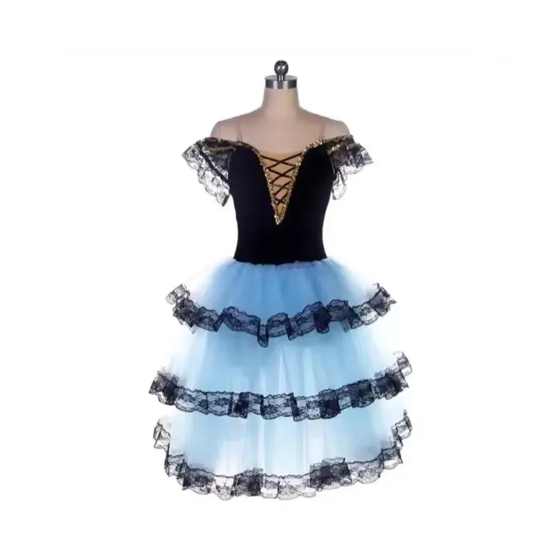 Women Premium Ballet Variation Costume, Red & Black Tutu Long Dress for Competition & Performance