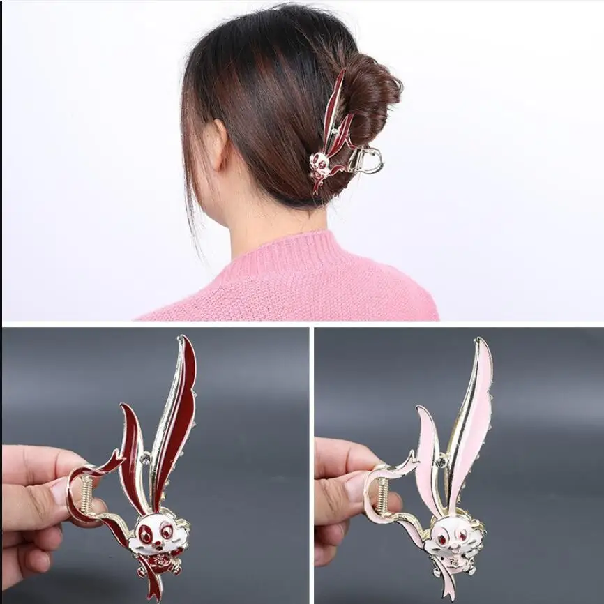 MY18Fashion China Style Oil Drip Rabbit  Large Gripper Bath Hairpin Adult Shark Clip Women's Head Hair Clip