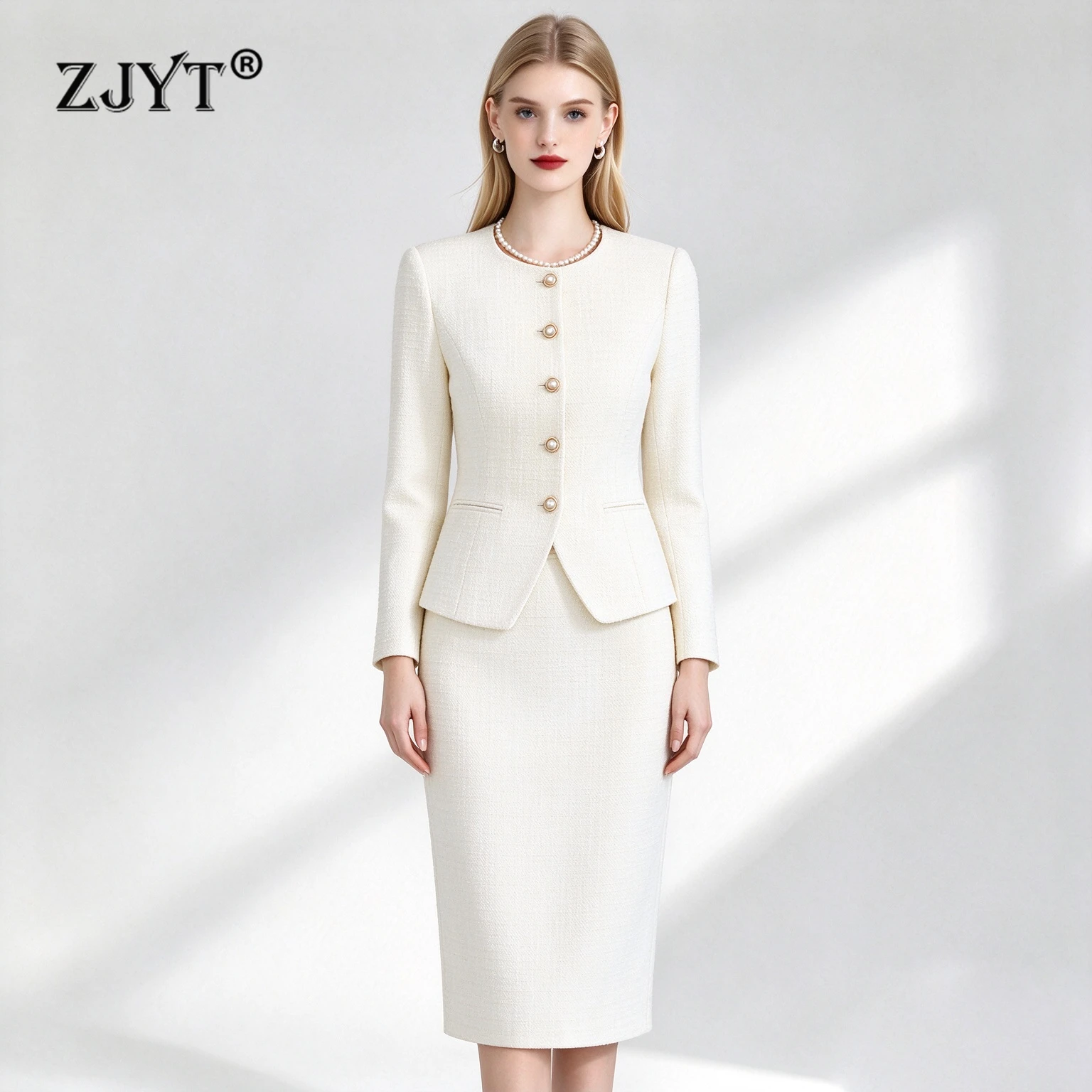 ZJYT Office Lady Elegant Blazer Suit With Pencil Skirt Two Piece Matching Set Autumn 2026 Fashion New Womens Outfit Work Suits