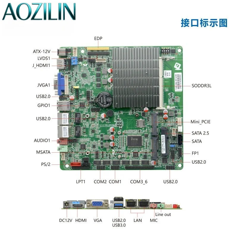 AOZILIN Industrial Embedded X86 Mainboard Mini ITX Dual Ethernet 6 Serial Port Low Consumption Chip For Self-service Machine