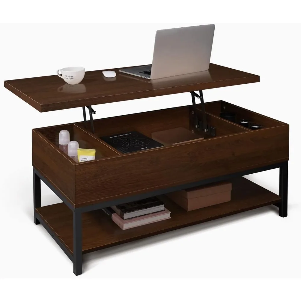 

Lift Top Coffee Table with Storage, Open Shelf, Rising Top for Living Room, 41 Espresso