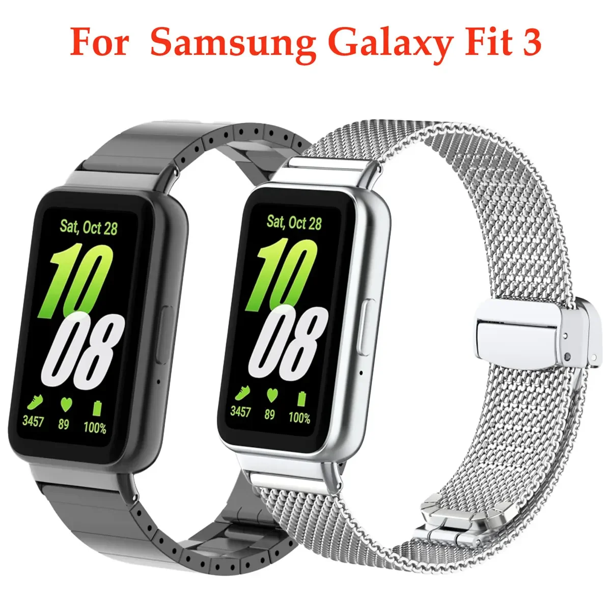 Baja tahan karat, untuk tali Samsung Galaxy Fit3, manik-manik bambu, tali lipat magnetik logam untuk tali pengganti cerdas Galaxy FIT3