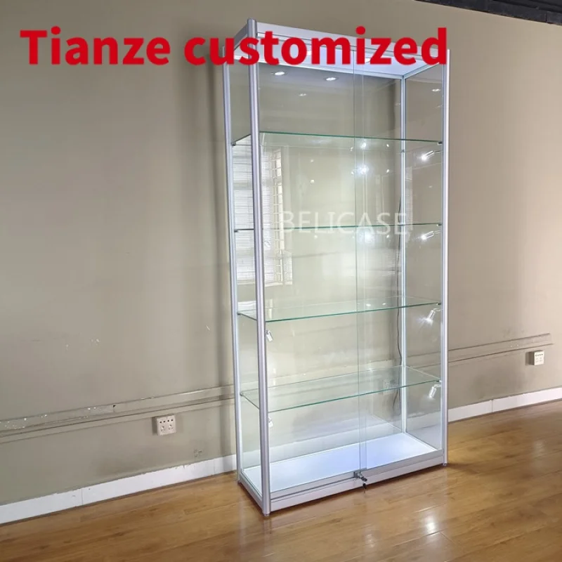 (customized)White Aluminum Fame Wall Display Glass FullDisplay Cabinet Retail Store Showcases Glass Display