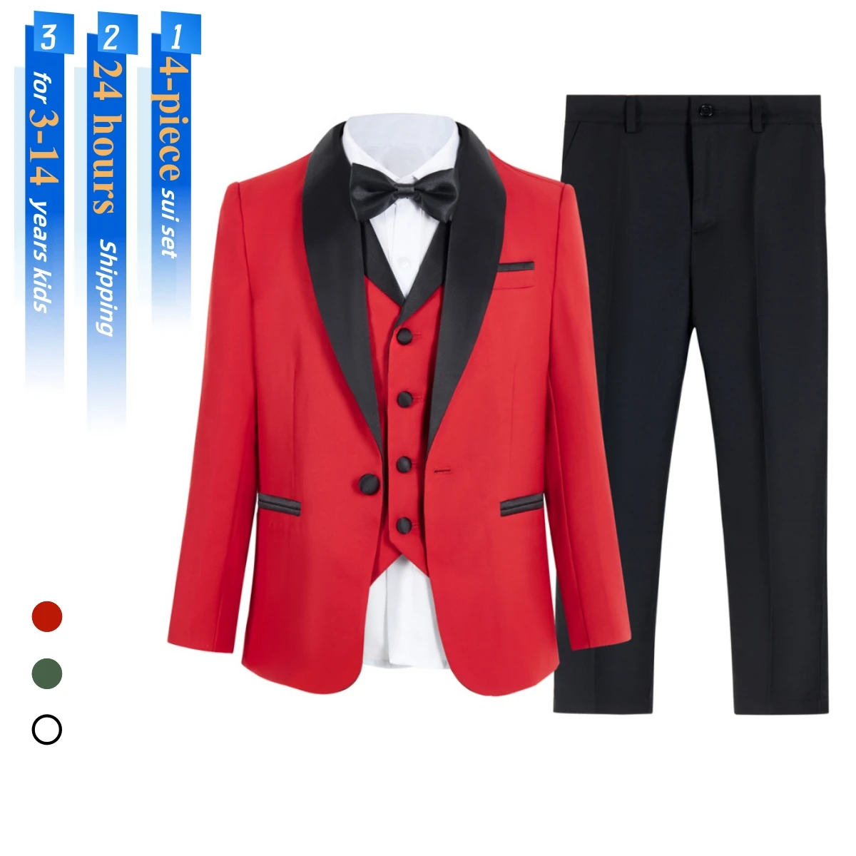 

Классический костюм с черным воротником для мальчиков 3–14 лет — детская официальная праздничная одежда из 4 предметов — брюки-смокинг для выпускного малышей