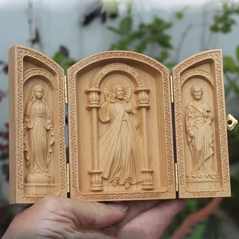 Beechwood Jesus Statue,Wooden St. Joseph Virgin Mary Home Decor-Christian Catholic Religious Altar Piece,Easter Mass Day Gift