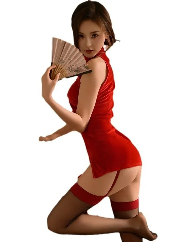 الملابس الداخلية المخملية شيونغسام Hanfu الورك موحدة ملابس خاصة G6XE النساء فستان الدانتيل والتطريز الفساتين فام الكتف e فتاة الزي G6XE