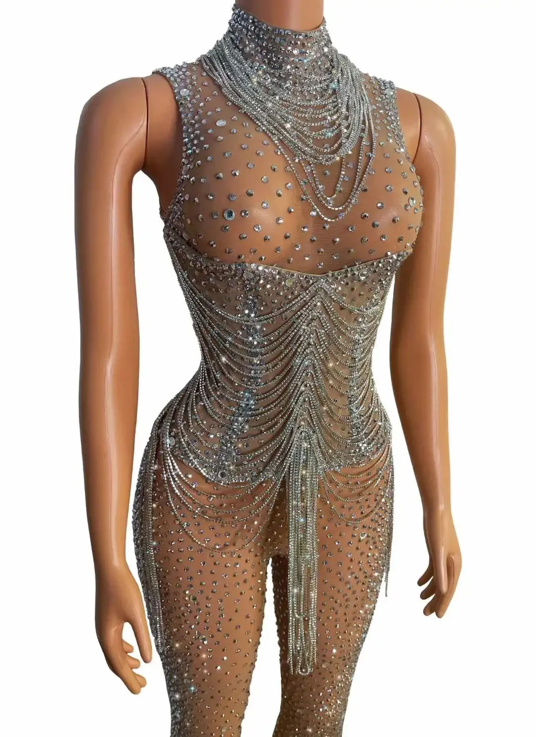 Drill Crystal Sparkly Women strass Dress o tute See Through Sheer Party Birthday Queen Outfit Stage Wear Drag Costumes