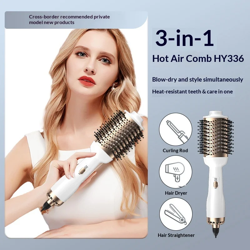 3-in-1 Hair Styler Hot Air Brush Straighten Curl Dry Hair in One Step Compact Design for Home DormTravel