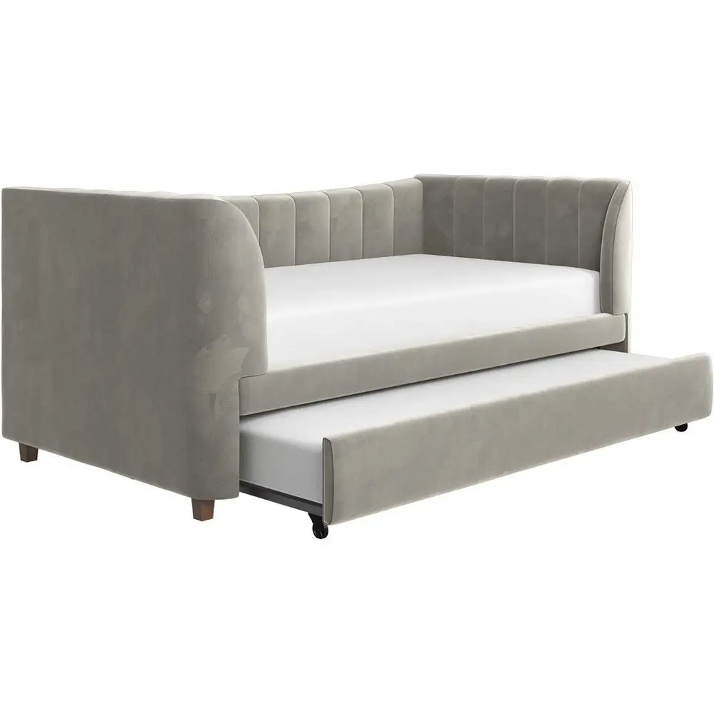 

Gray Velvet Twin Upholstered Daybed with Trundle for Kids