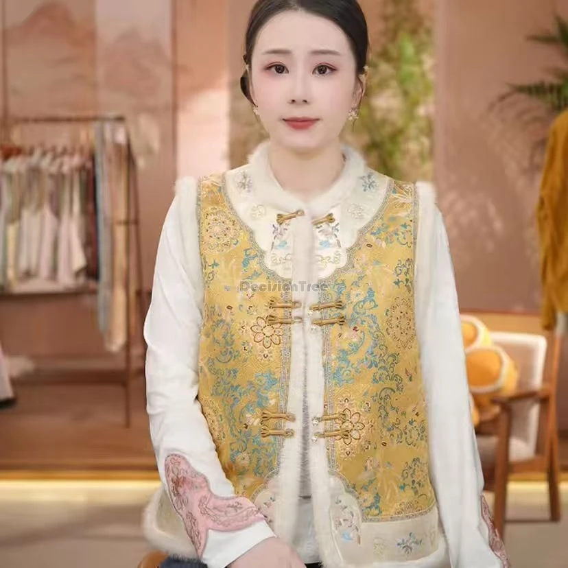 Winter chinese padded with cotton vest retro style stand collar sleeveless waistcoat chinese improved tang suit cheongsam vest