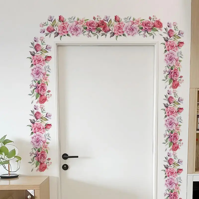 1 stücke hause Bunte Kleine Frische Rosa Pfingstrose Blumen Grüne Blätter Wand Aufkleber Raum Dekoration Schlafzimmer Dekor Wand Aufkleber Liefert