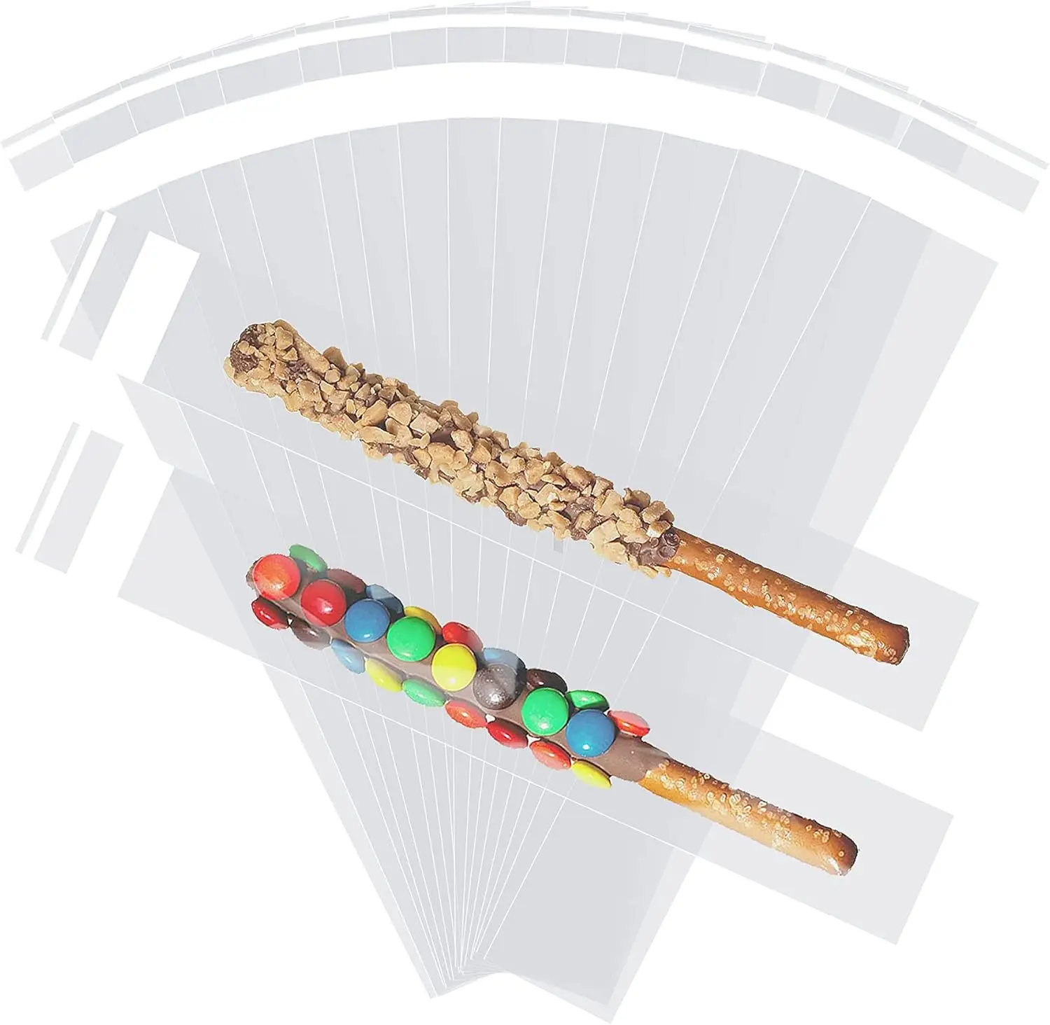 

200 Pcs Thickened Pretzel Rod Bags 2x10 Inches Self Sealing Cellophane for Chocolate Candies Cookies