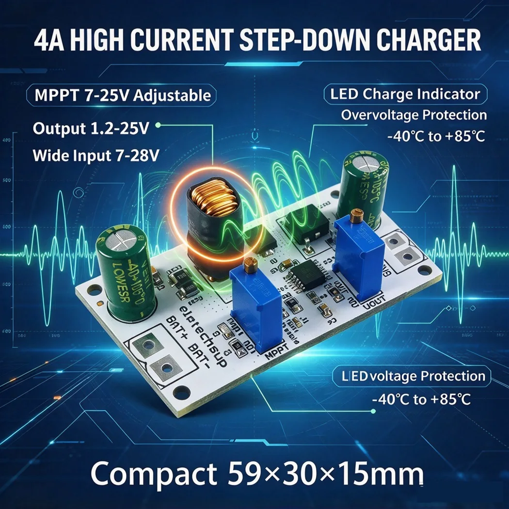 DC-DC Step Down MPPT Charging Module 7-28V Input 1-4A For Li-ion Li-po LiFePO4 Lithium Titanate 1.2-25V Adjustable Output