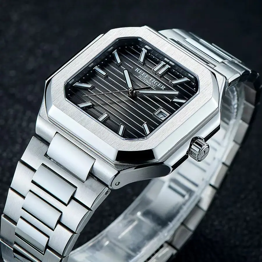 Reef Tiger Men Automatic Watch Fashion 44mm Square Mechanical Wristwatch Waterproof Sapphire Mirror Luminous Miyota Mov