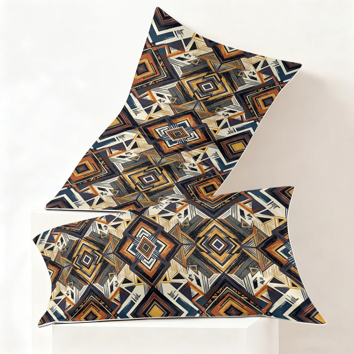 2PCS Vintage Aztec Tribal Diamond Geometric Print Satin Pillowcase Soft Silk Pillow Cover Envelope Closure Bed Sofa Decor