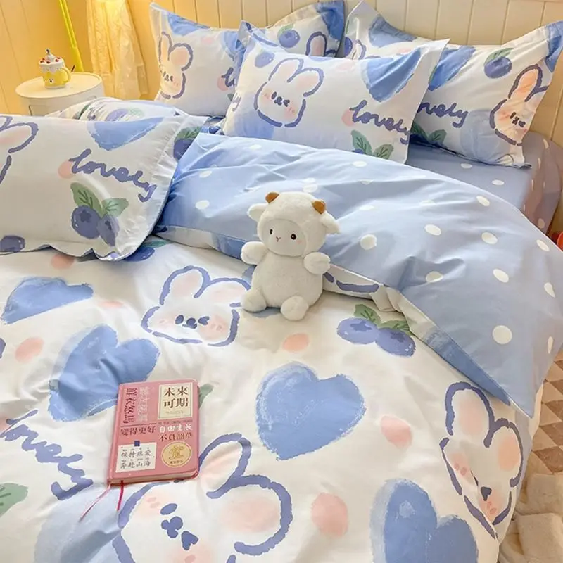 Cute Kids Bedding Set Rabbit Dinosaur No Filler Single Queen Size Duvet Cover Flat Sheet Pillowcase Girls Boys Comforter Duvet