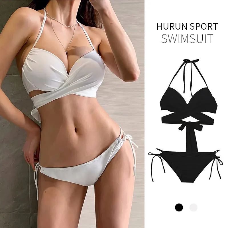 

Swimsuit Swimsuit White Sexy Triangle Steel Support Hard Cup Bikini Small Chest Gathering Hot Spring Holiday Cross-border Swimsu