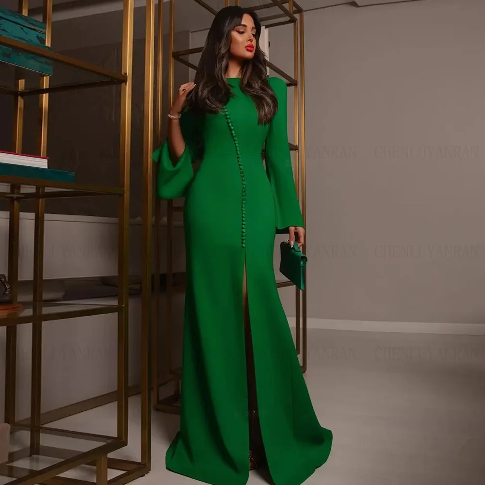 Green Prom Dresses Mermaid Long Sleeves Customized Saudi Arabia Party Special Occasion Gowns Vestidos De Fiesta Evening Dress