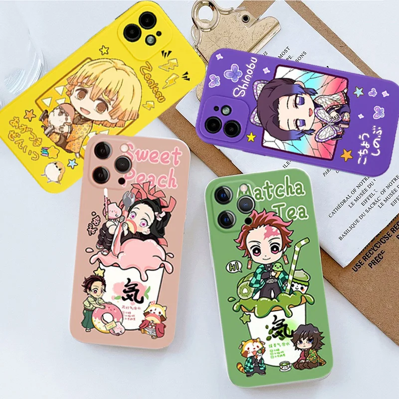 Anime Demon Slayer Case for IPhone 11 12 13 Pro Max 6s 7 8Plus X XR XS SE Phone Case Kimetsu No Yaiba Shockproof Cover Coque