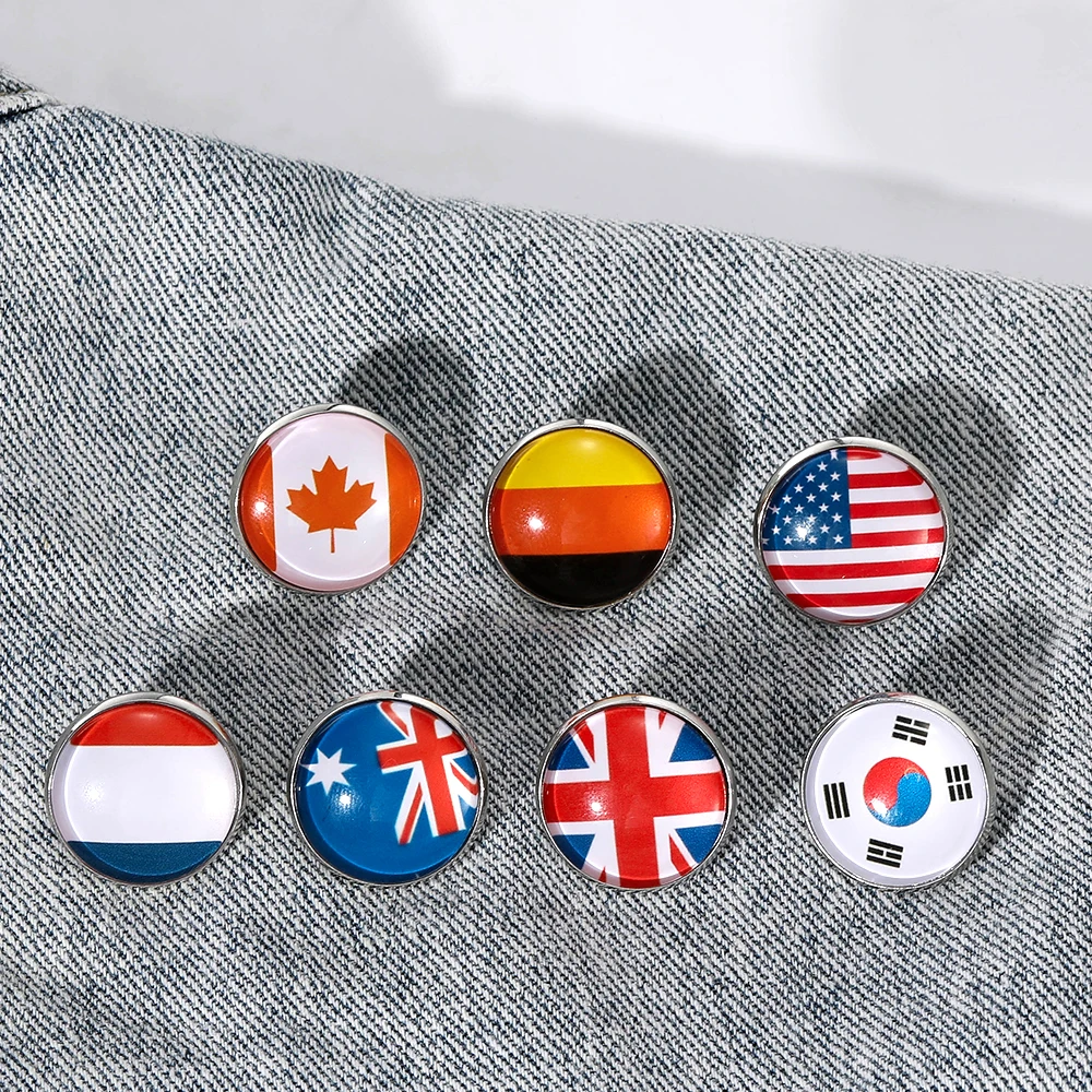 National Flag Collection Glass Pins USA UK France Germany South Korea Australia Canada Time Gem Brooches