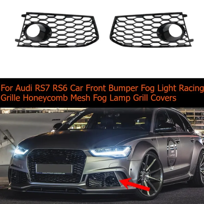 Für Audi A6 RS6 Auto Frontstoßstange Nebelscheinwerfer Rennkühlergrill Wabengitter Nebellampenabdeckungen
