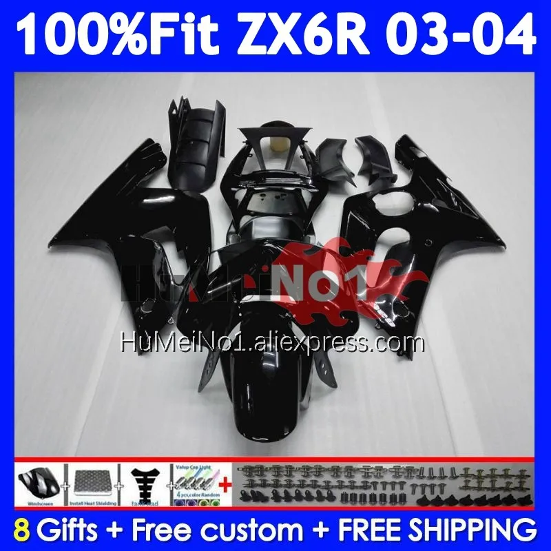 Injection Body For KAWASAKI NINJA ZX 6R 600 636 6 R ZX600 205No.1 black stock ZX-6R ZX636 ZX6R 03 04 ZX-636 2003 2004 Fairings