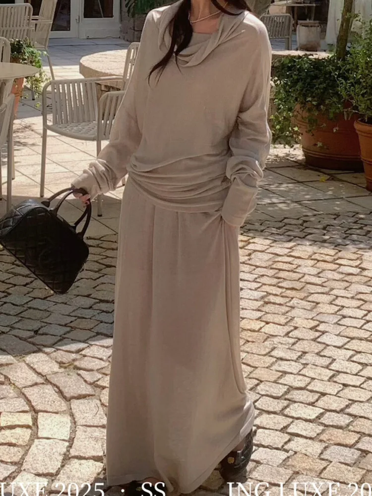 KWTX Women’s Linen Knit Two Piece Set Oversized Solid Color Top and Skirt Casual Minimalist Belted Round Neck Comfy  Fall 2025