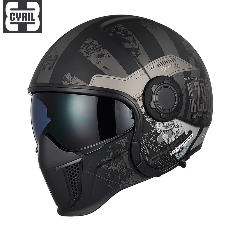 

CYRIL vintage helmet black warrior combination helmet men and women motorcycle half helmet full helmet car summer