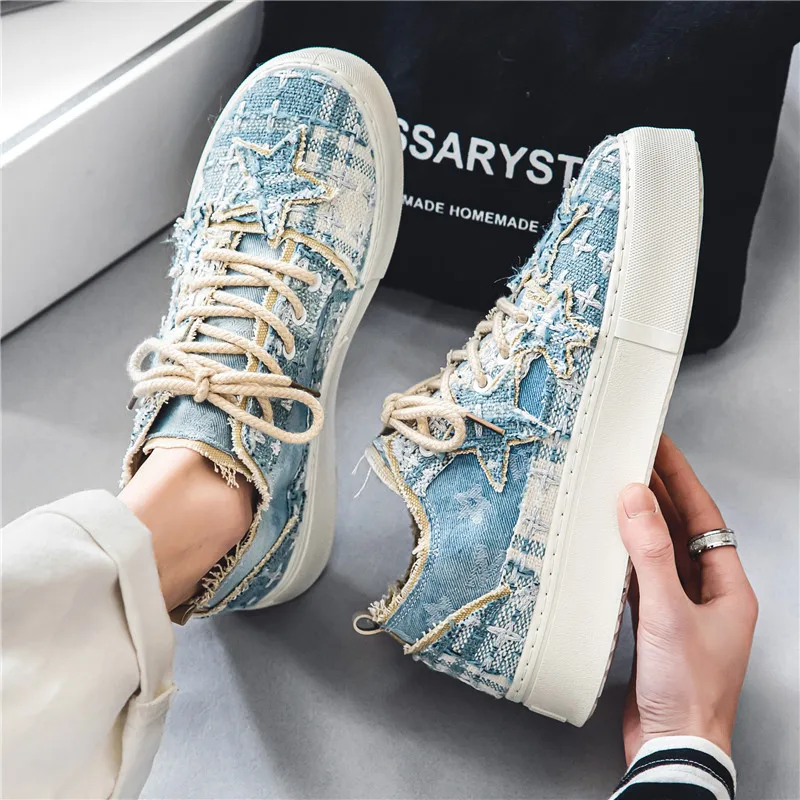 2024 New Men's Thick Soled Casual Sports Board Shoes, Fashionable, Versatile, Personalized, Star Tied Casual Shoes Size 39-44