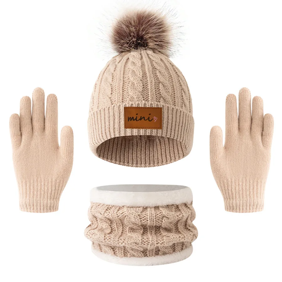 Gorros, bufandas y guantes de punto de 3 piezas para niños, aptos para niños de 3 a 12 años para mantener el calor al aire libre en invierno.