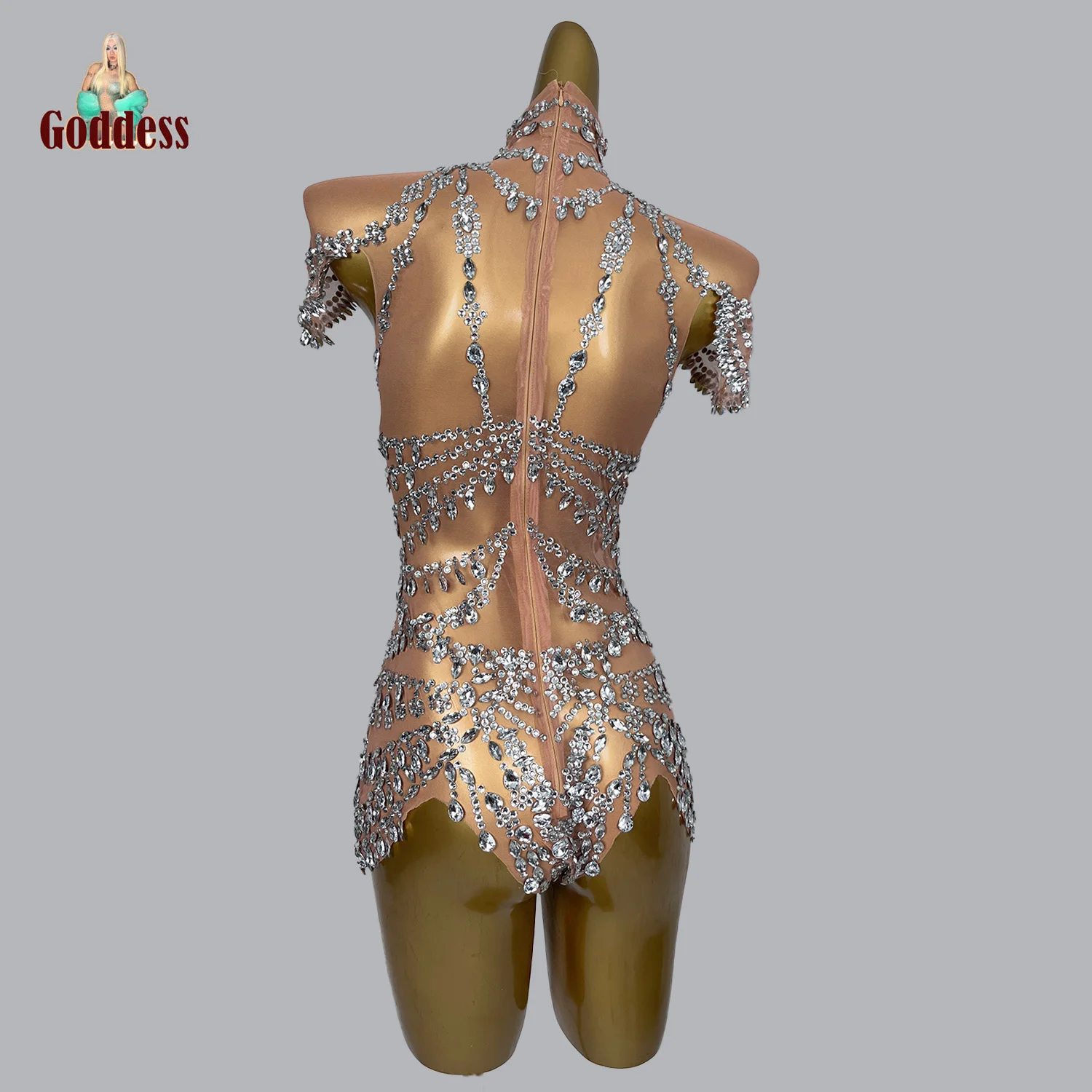 Sexy Women's  Leotard See Through Sparkly Crystal Bodysuits Birthday Dancer Playsuit Performance Wear Mesh Rhinestone Jumpsuit