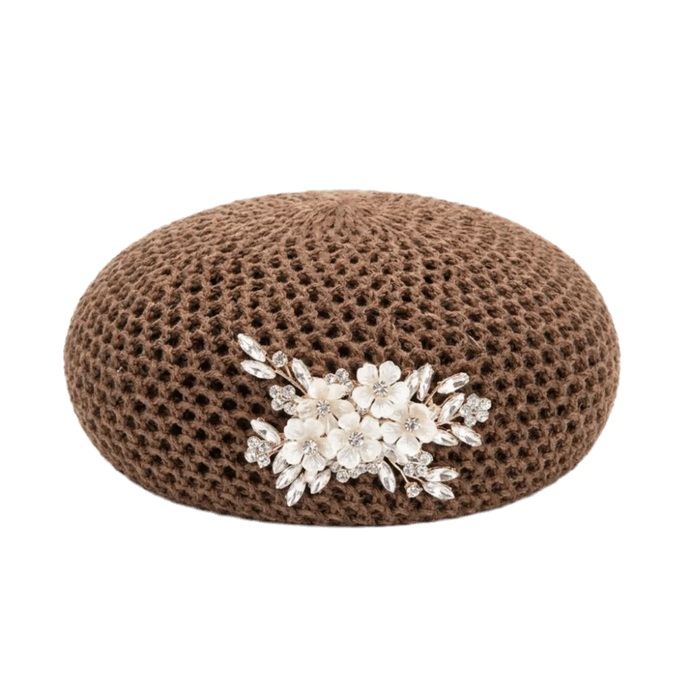 

Sweet French Hollow Out Beret Ethnic Korean Floral Painter hat Polyester All-match Women Knit Fabric Cap Women