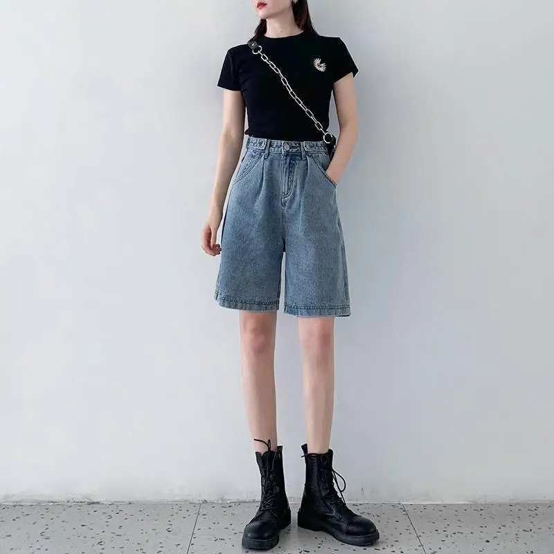 Sommer Jeans shorts für Frauen Streetwear 2024 Frühling Sommer Mode lose hoch taillierte Shorts schicke solide lässige Jeans shorts