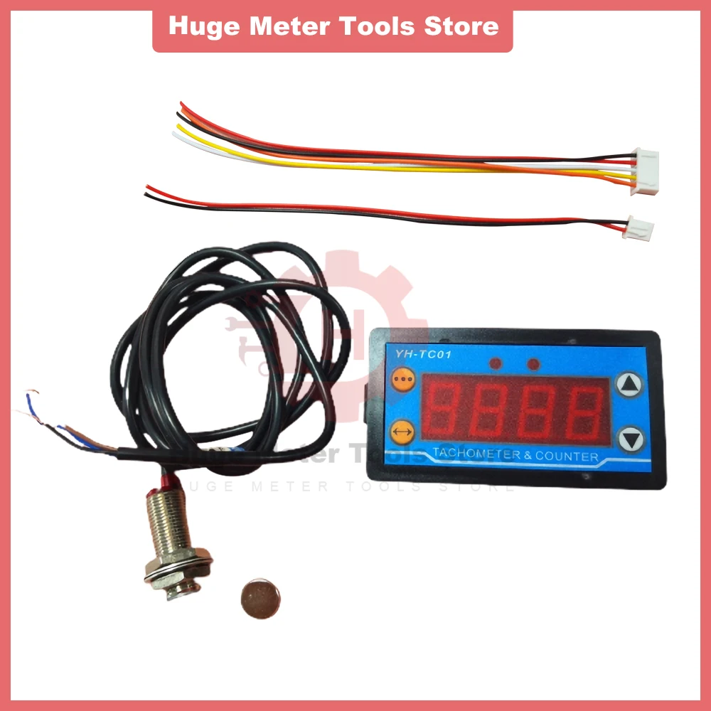 YH-TC01 DC 9-24V 5A Digital Tachometer 4 Bits High-Precision LED Speed Meter Hall Proximity Switch Sensor Motor Speed Meter