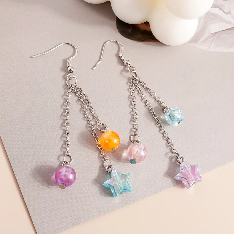 1Pair Kawaii Colorful Handmade Beads Star Earrings Summer Beach Bohemia Dangling Earrings for Women Girls DIY Jewelry Gifts