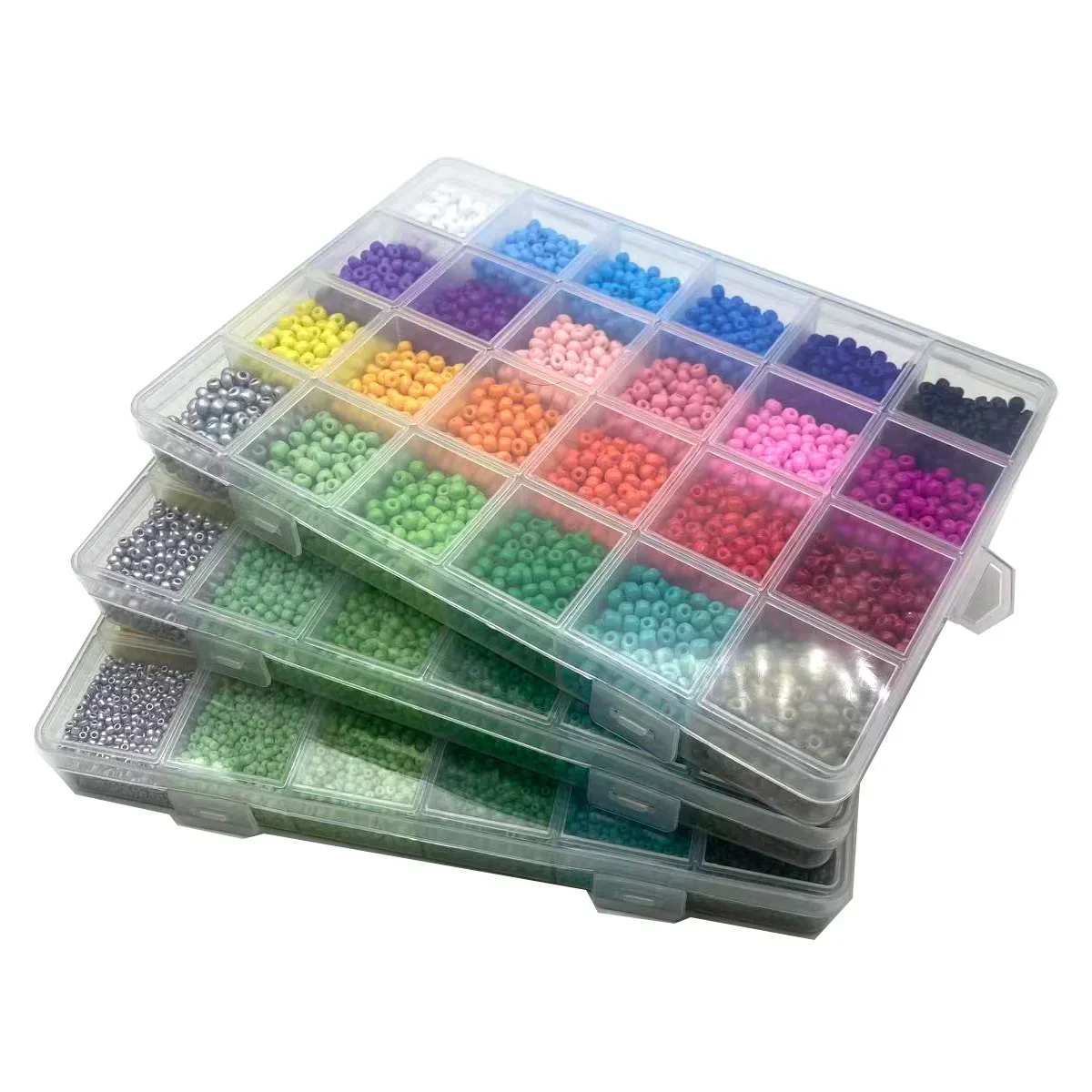 Glass Rice Beads, DIY Jewelry Creation Bracelet, Necklace Beads, 3mm, 24 Grid, Boxed, Color and Style Charm, 7 Sets