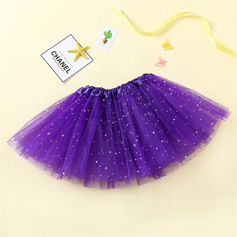 Summer Kids Baby Star Glitter Dance Tutu Skirt For Girl Sequin 3 Layers Tulle Toddler Lace Pettiskirt Children Chiffon 2-8T