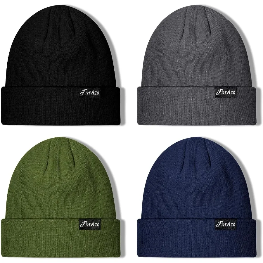 

Зимние шапки-бини для мужчин и женщин: 4 упаковки вязаных шапок с манжетами, шапки с черепом, теплая шапка унисекс