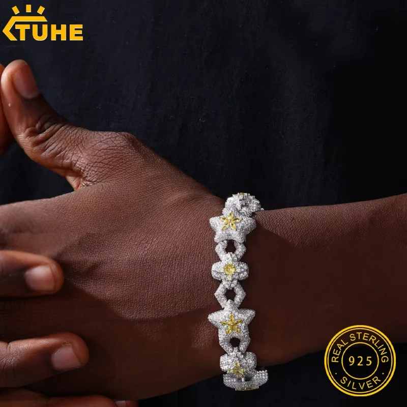 

TUHE High Quality Bracelets Homme Star Iced Out Men S925 Bracelet Rectangular Stone CZ S925 For Men Hip Hop Jewelry
