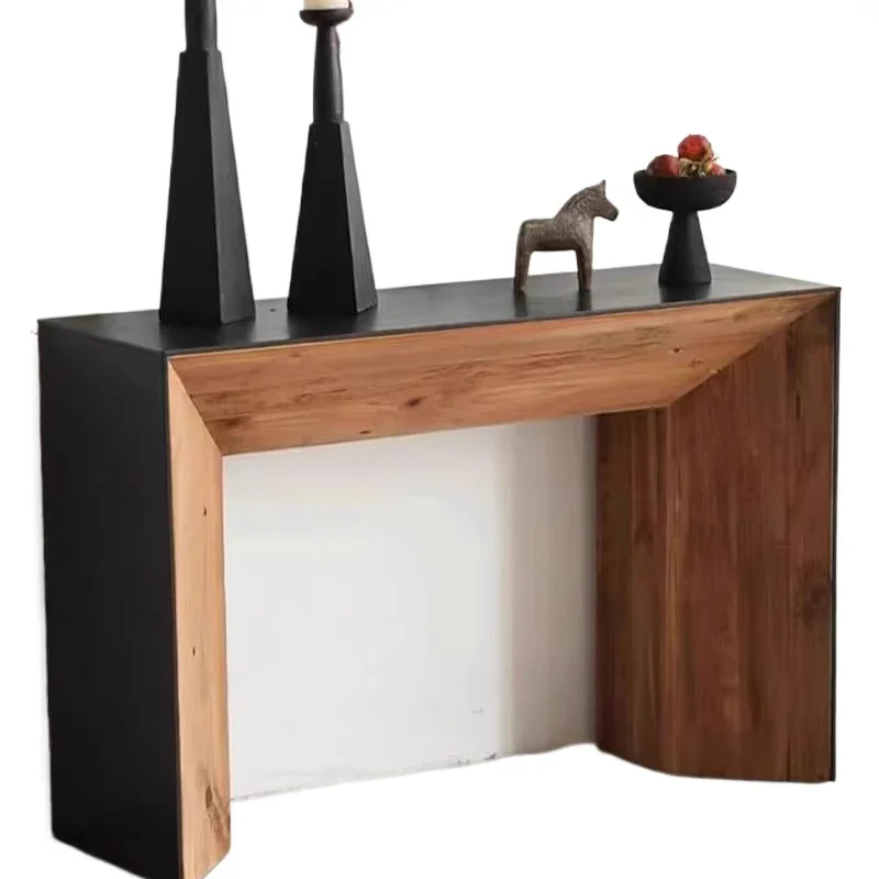 

Wabi-sabi style oak black solid wood entrance cabinet old pine bed and breakfast bedroom foyer entrance desk retro and old