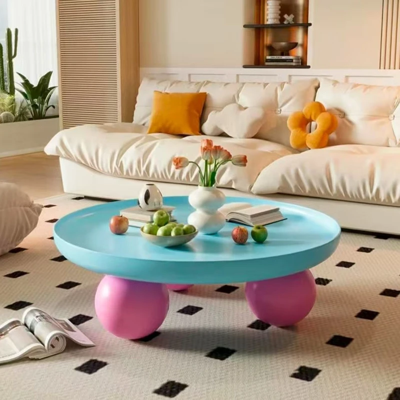 French Cream Round Coffee Table Simple Modern Dopamine Living Room Home Creative Coffee