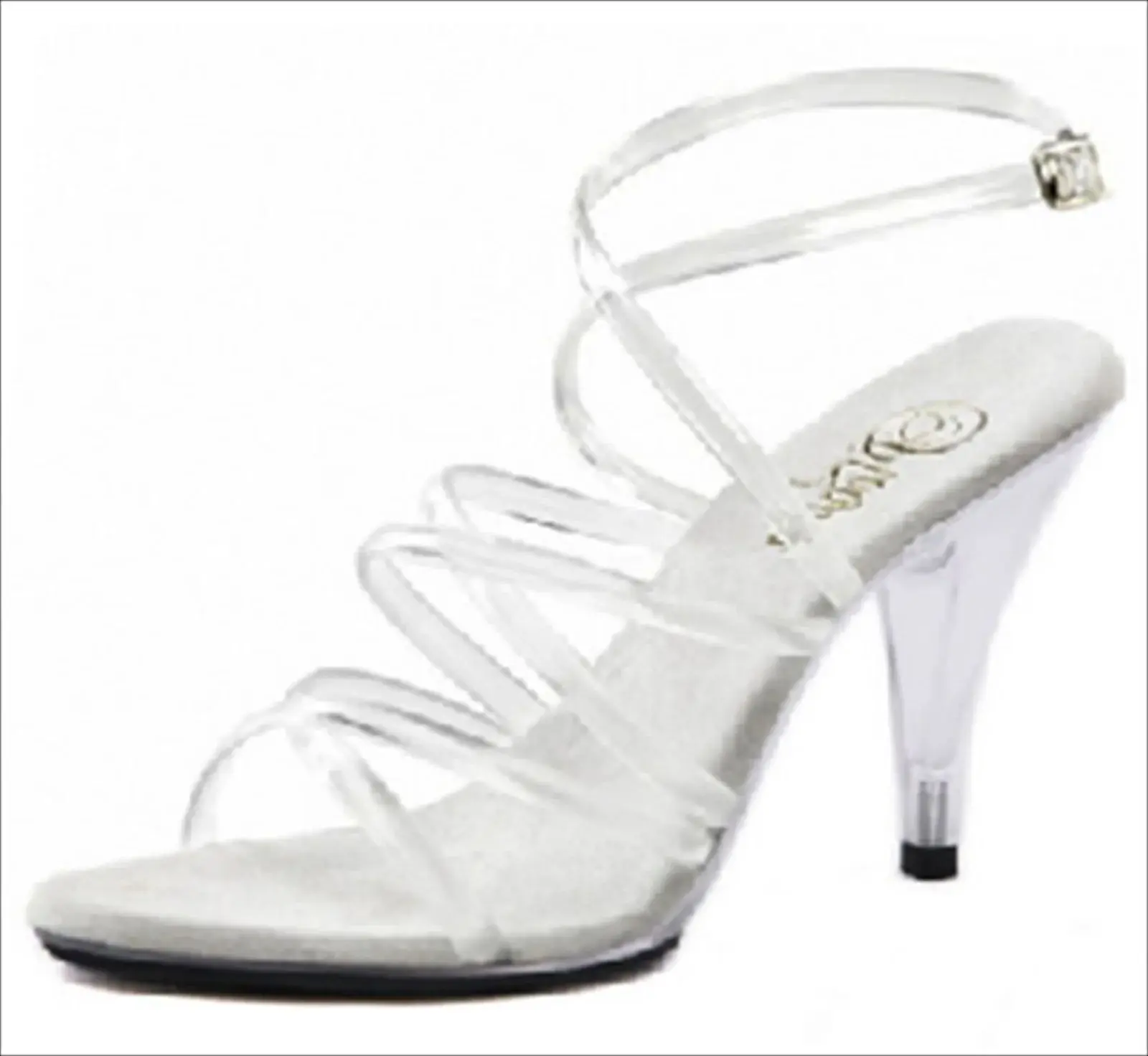 

10CM Stiletto Evening Sandals White, Open Toe T-Strap Heels with Clear Heel, Minimalist Buckle Sandals for Women