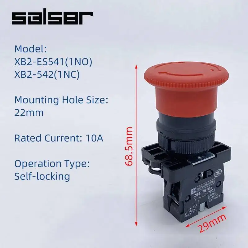 1NO/1NC توقف الطوارئ 22 مللي متر تصاعد XB2-ES541(ES542) مفتاح بـزر دفع الفطر الأحمر رئيس التحكم 220 فولت 10A