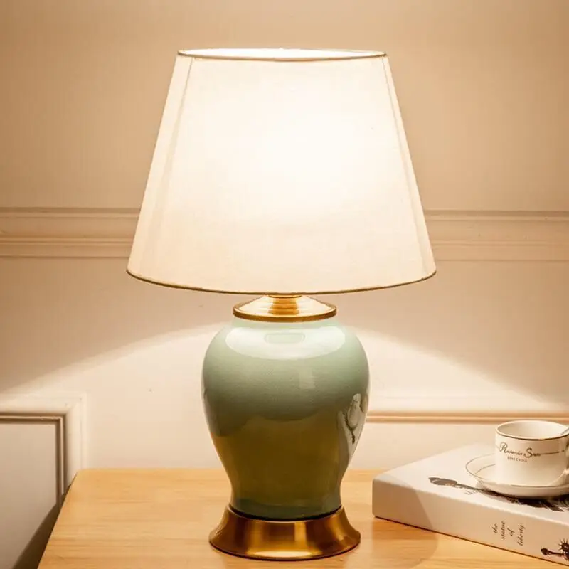 

American modern simple homestay ceramic table lamp, bedroom bedside lamp, living room dimming, h