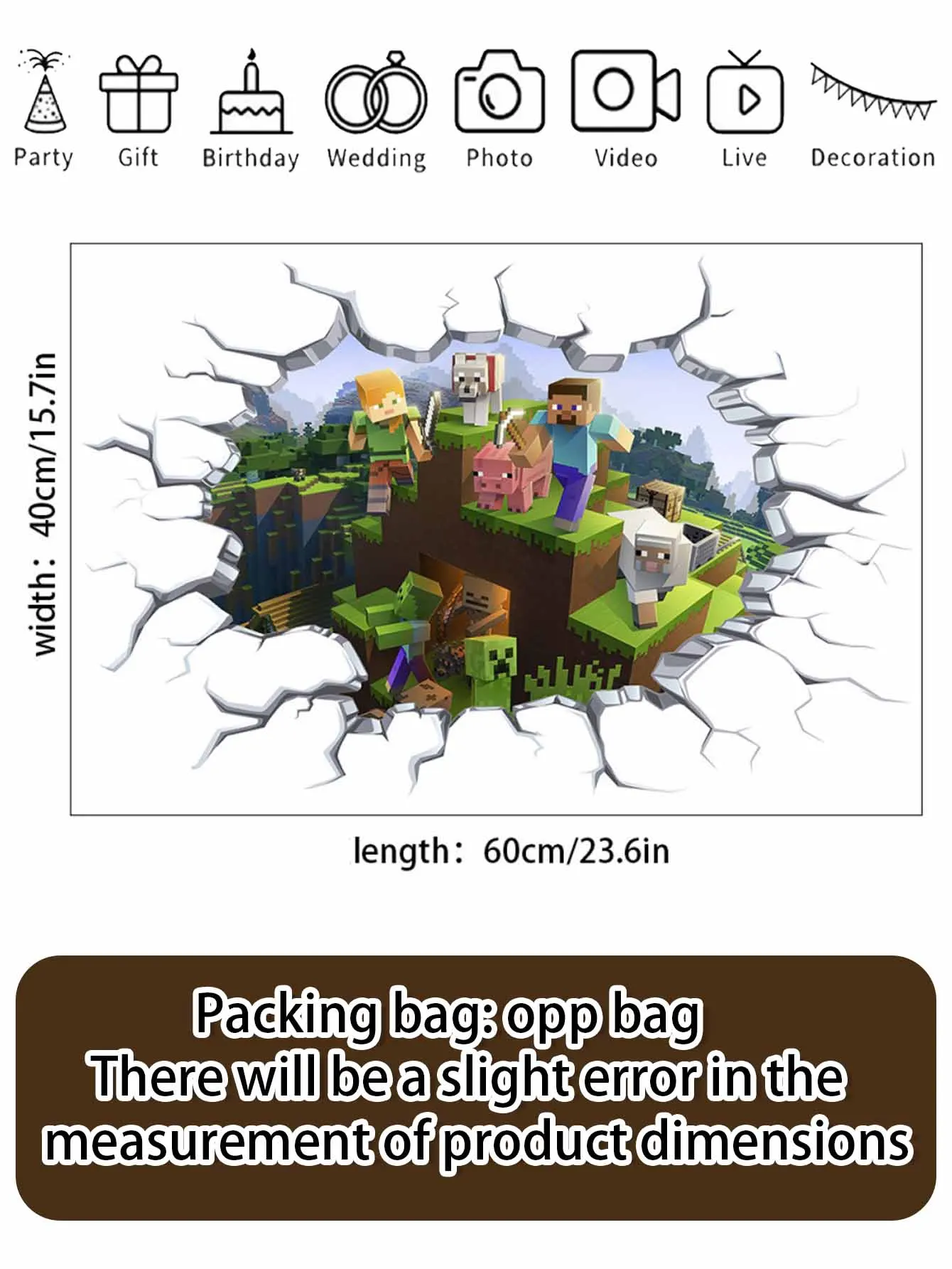 Pixel Game Adventurer 3D Wall Sticker Decor Set, Kids Boys Birthday Party Decor Supplies for Game Room Wall Decoration