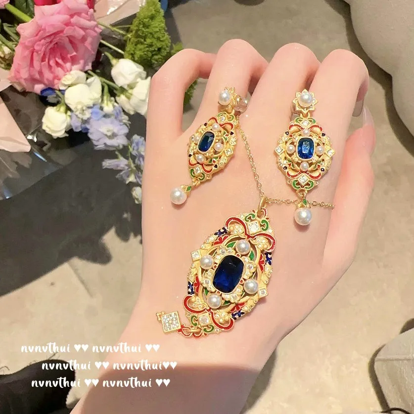 

Роскошное винтажное ювелирное изделие для двора из серебра 925 пробы с цирконом ААА, красочное ожерелье и серьги с кулоном, женский великолепный свадебный комплект ювелирных изделий для невесты